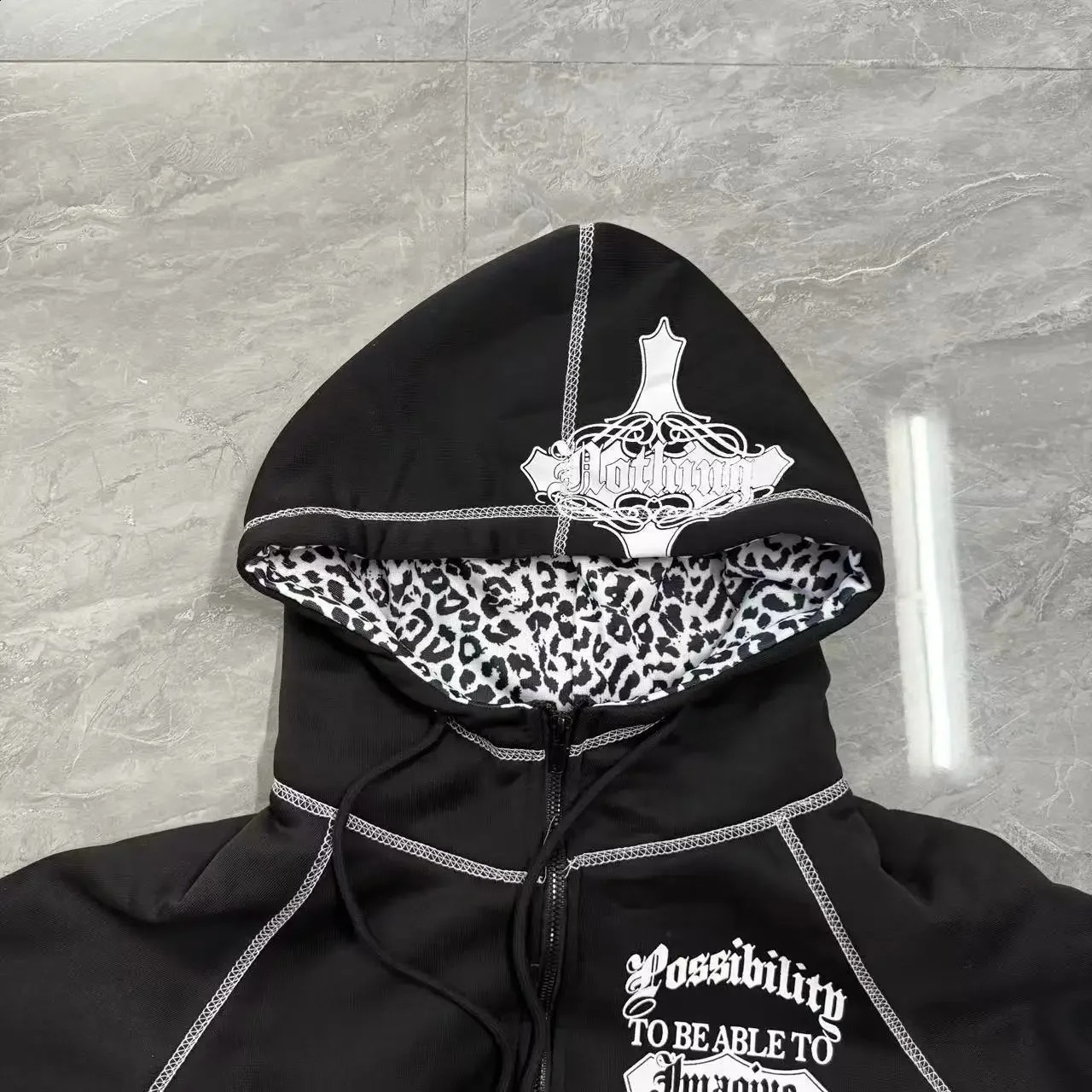 Gothic Style Zipper Hoodie Womens n Sense Cross Skeleton Leopard Print Open Cardigan Thick Winter Polyester Fiber 251022