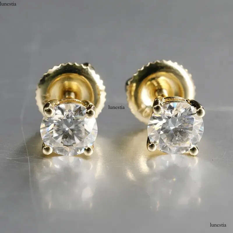 Pass Dia Tester Vvs1 D Color Moissanite Designer For Women Solid Sterling Sier 4 Prong Stud Earrings Gold Plated Screw Back Mens Jewelry Woman Gift