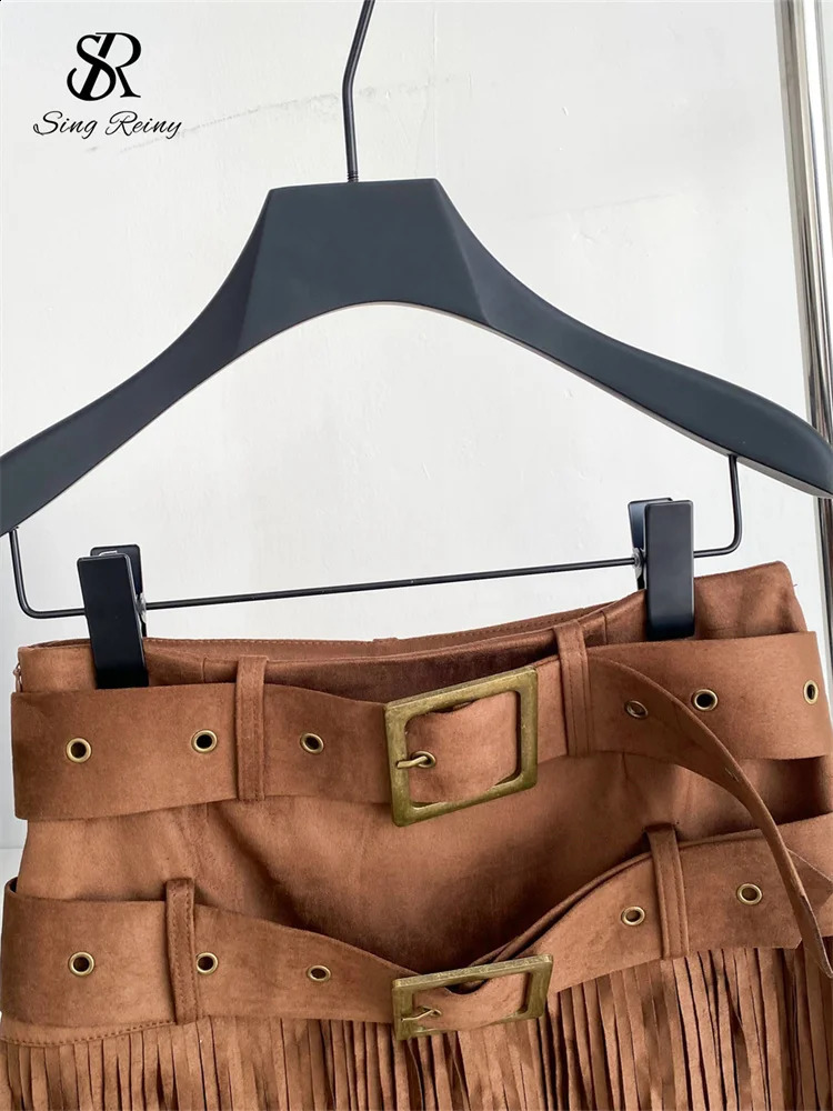 SINGREINY Sexy Girl Tassels Skirt Double Sashes Solid n Fashion Music Festival Outfits Women Slim Bodycon Short 251022