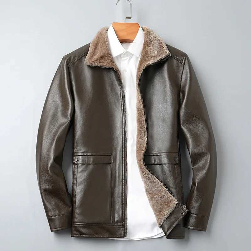 New Winter Men Wool Liner Warm Leather Jacket Man Fleece Fur Collar Leather Jackets Quality Male Casual PU Leather Coats 3XL W251023