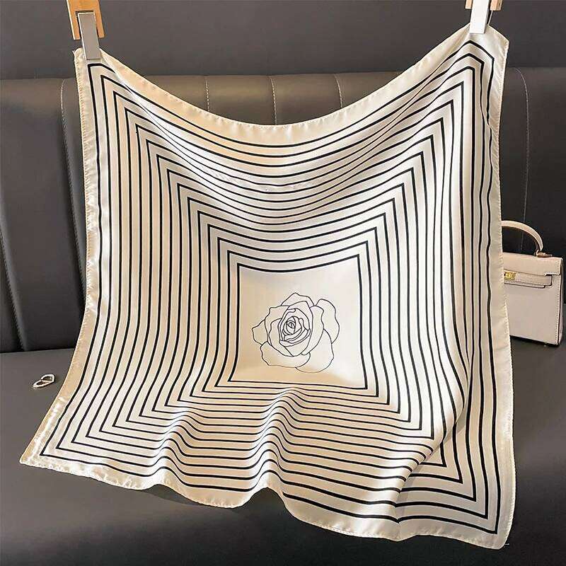 Latest Design lady Silk Satin Scarf Women Handkerchief stripe Printed Female Square Head Bandana Small Neck Muffler Hijab