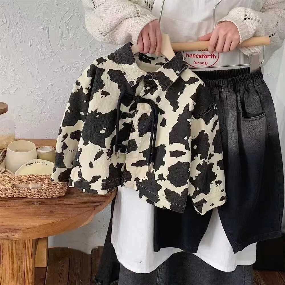 Boys Jackets Cotton Turn Down Collar Toddler Boy Coat Printed Spliced Baby Boy Outerwear Coat Y251023