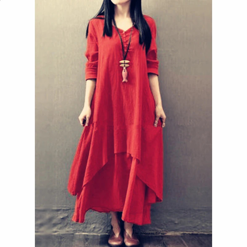 Anself Spring Fashion Women Casual Loose Dress Solid Color Long Sleeve Oversized Ladies Dresses Plus Size Boho Maxi 251022