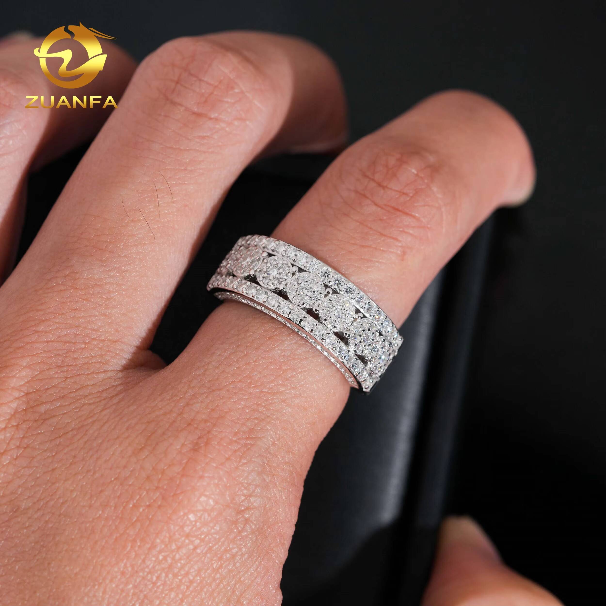USA Warehouse Drop Shipping Hot Sale Fashion Iced Out Hip Hop Jewelry Vvs Moissanite Lab Diamond 925 Sterling Silver Man Ring