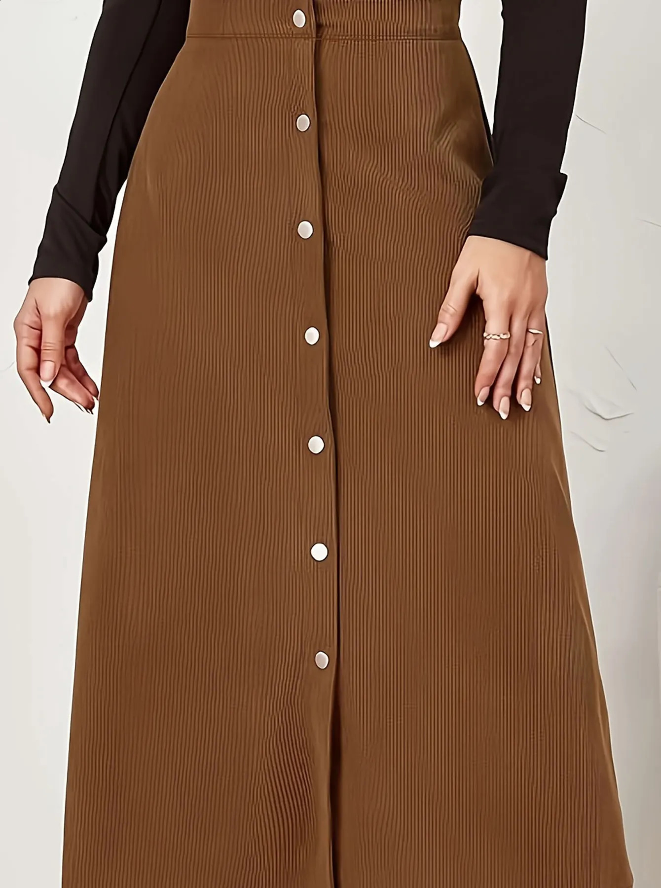 Dark brown Elegant woven half skirt for women plus size high waist Aline casual business womens 251022