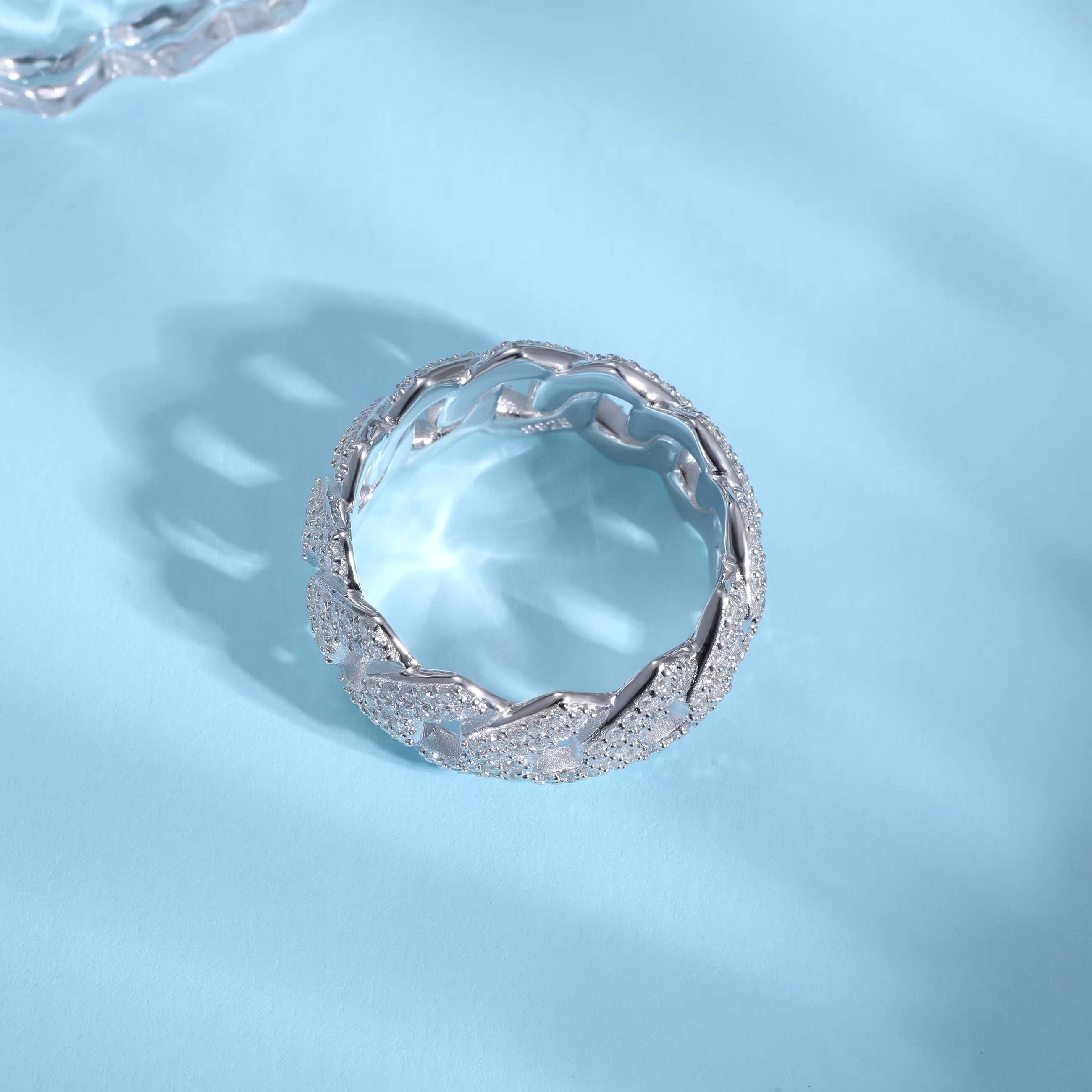 YIWEN Jewelry Fashion Style 925 Sterling Silver Ring Inlaid with Double Row VVS Moissanite Iced Out Mens Charm Ring