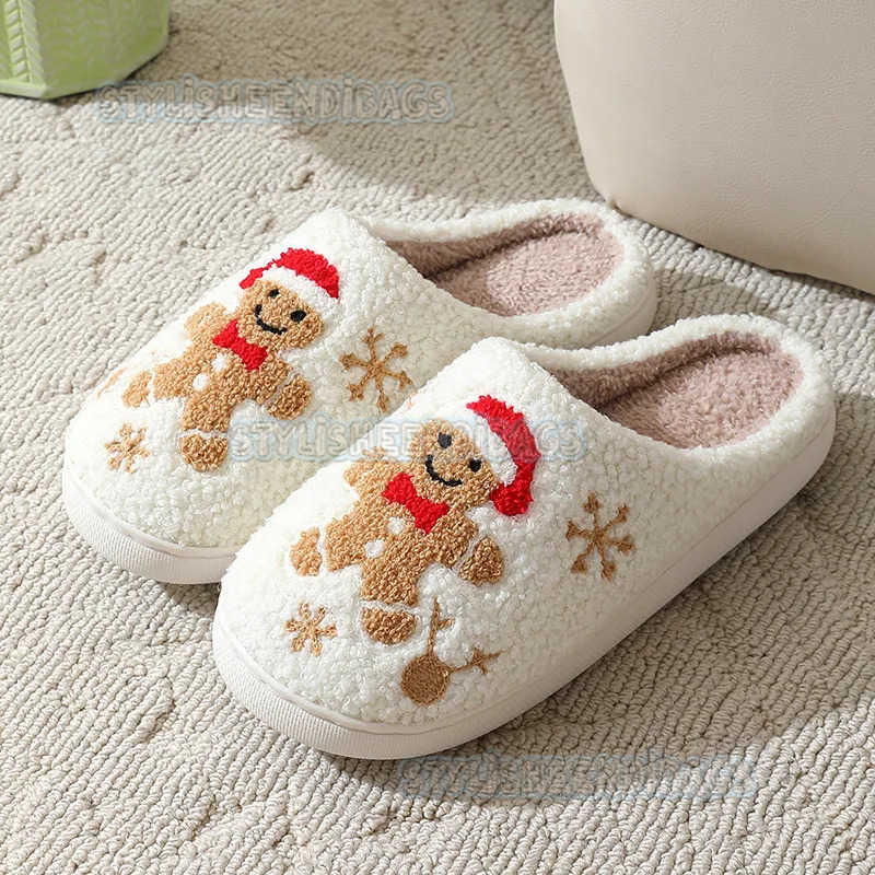 Christmas Women Slippers Cute Gingerbread Winter Warm Slides Couple House Shoes Men Bedroom Flat Soft Sole Home Shoes for Gift H251023