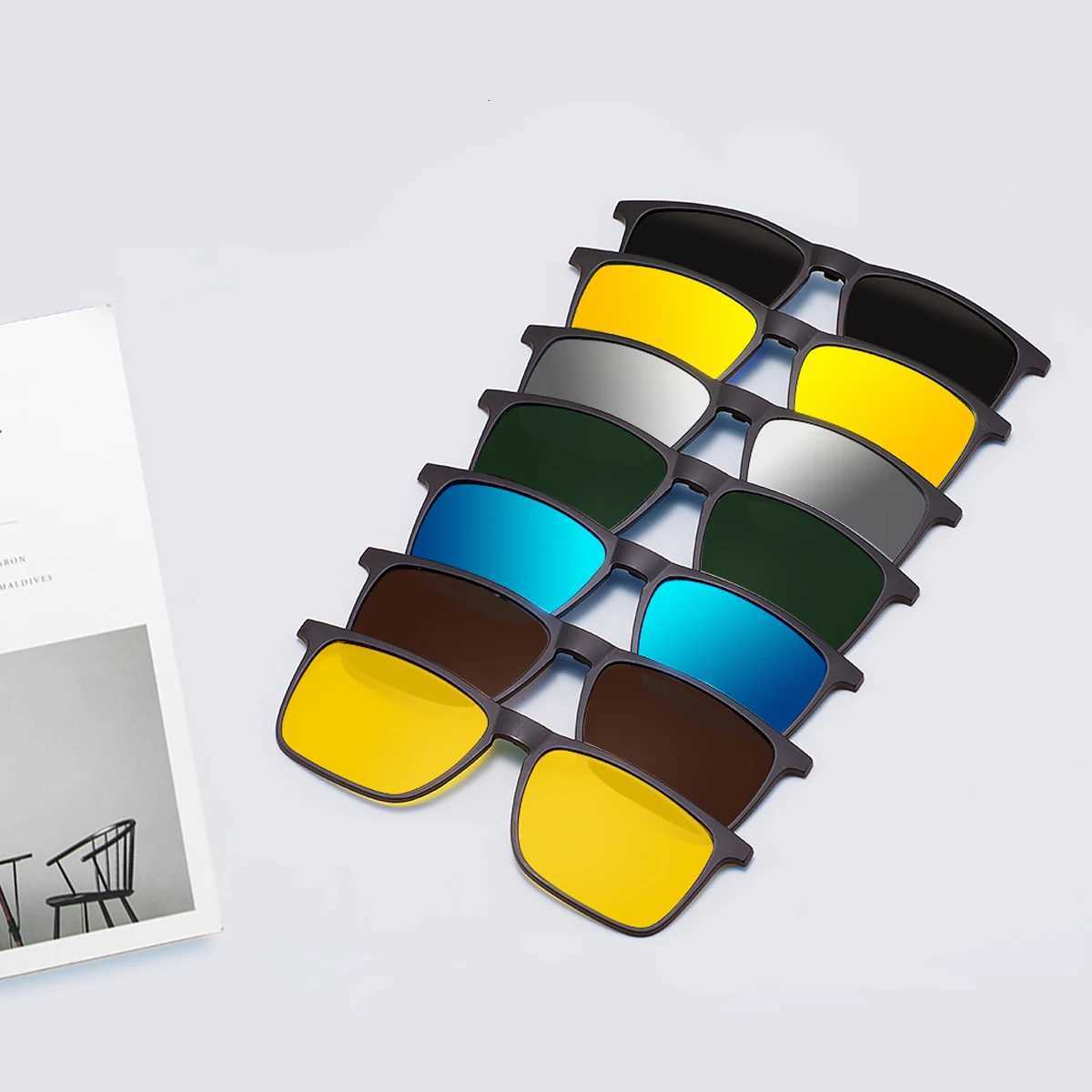 Unisex Polarized ClipOn Sunglasses Square UV400 Night Vision Driving Fishing Eyeglasses Clips Magnet Clip Men Sunglasses CoversW251023