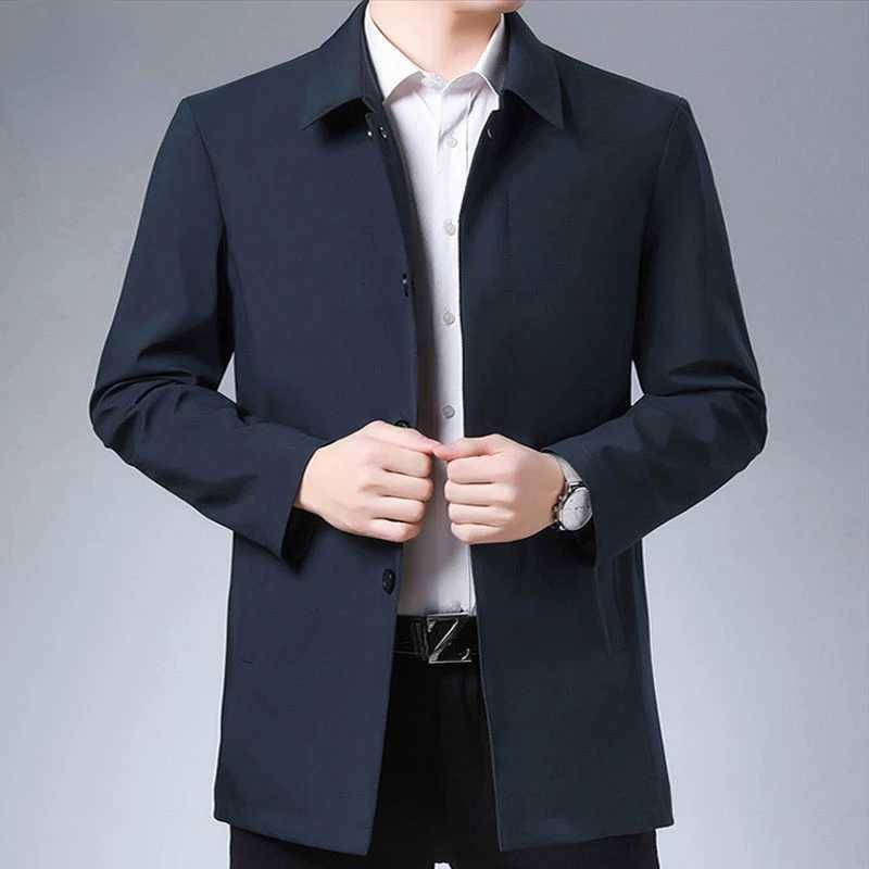 Casual Business Windbreak Jackets Men Coats Brand Top Quality Spring Mens Trench Coat Solid Color Midlength Jacket male W251023