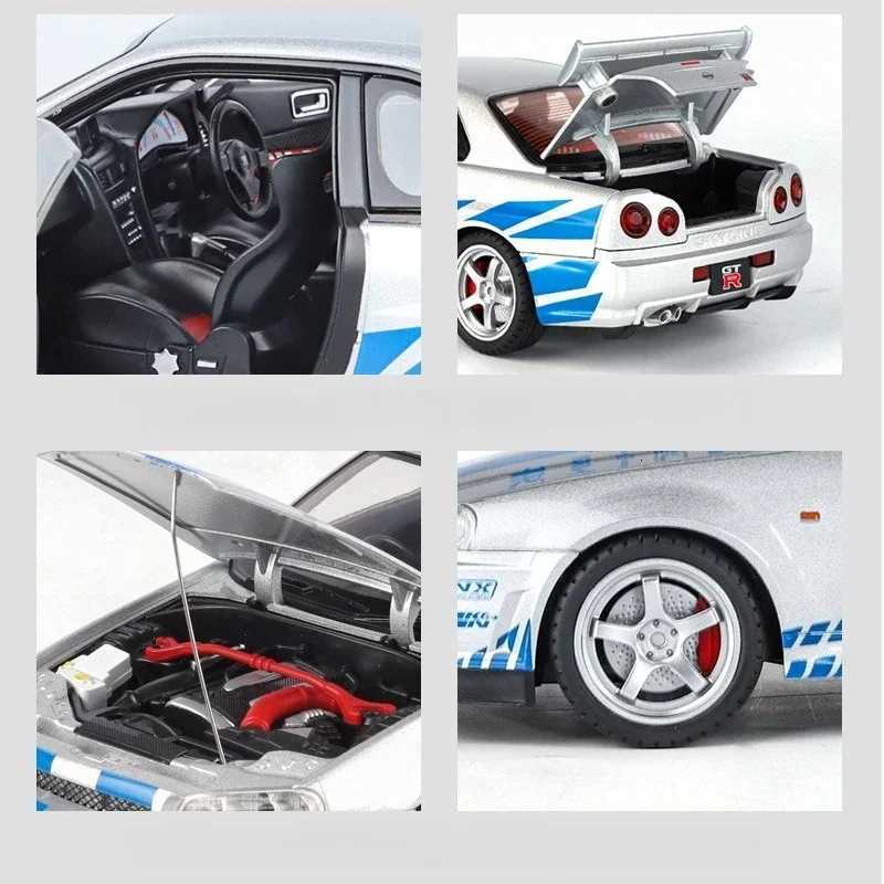 118 Skyline GTRR34 Alloy Model Car Diecast Metal Vehicle SoundLight Collectible Children Toy GiftsT251023