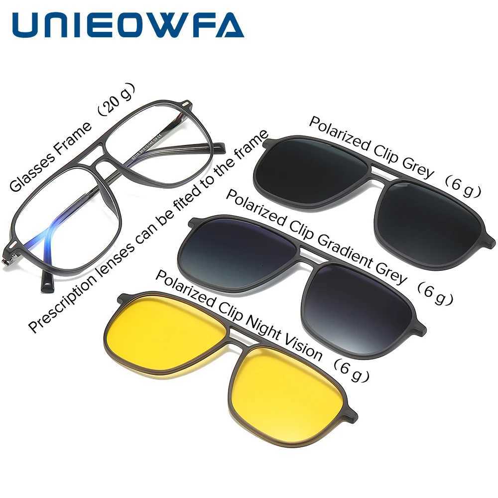 UNIEOWFA Square Aviation 3Pcs Polarized Magnetic Clip on Sunglasses Men UV Protection Anti Glare Night Driving Clip Sun GlassesW251023