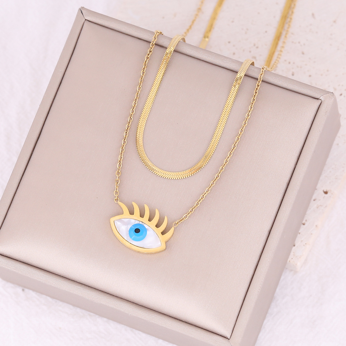 Gold necklace Designer necklace Colored Blue Eyes Devil's Eye Pearl 18k Gold Plated Diamond Drip Oil Pendant Necklace Clavicle Chain necklace for