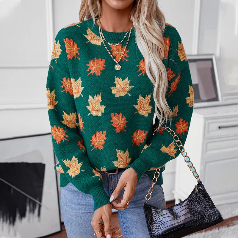 Sweater 2024 Fashion Autumn Female Maple Leaf Pattern Jacquard Casual Pullover Knitwear womens Clothing MMYG24002 251016