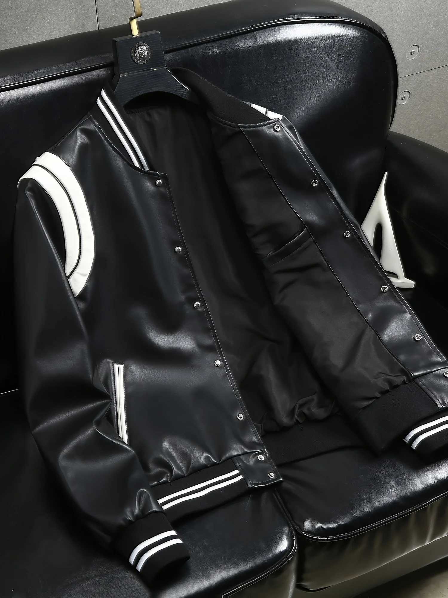 American Motorcycle Jacket Colorblock Soft Pu Baseball Bomber Leather Jacket W251023