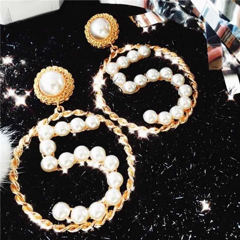 Fashion High Quty Brand Wen Earring Jewelry Simple Pearl Number 5 Big Circle Part Model Earrings Black Ribbon Weaves Y251023