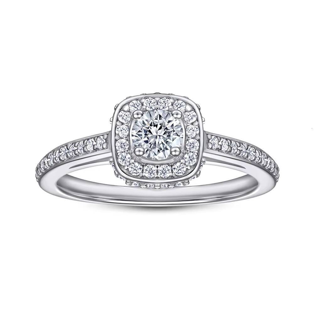 S925 Sterling Silver Micro Inlaid Zircon Ring Set Rings 18K Sterling Silver Round Cut Solitaire Moissanite Engagement Rings