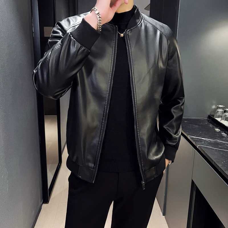 Men SprAutumn Thin Style Motorcycle Leather Jacket Fashionable Motorcycle Leather Jacket Fabric Soft Version Slim Simple Coat W251023