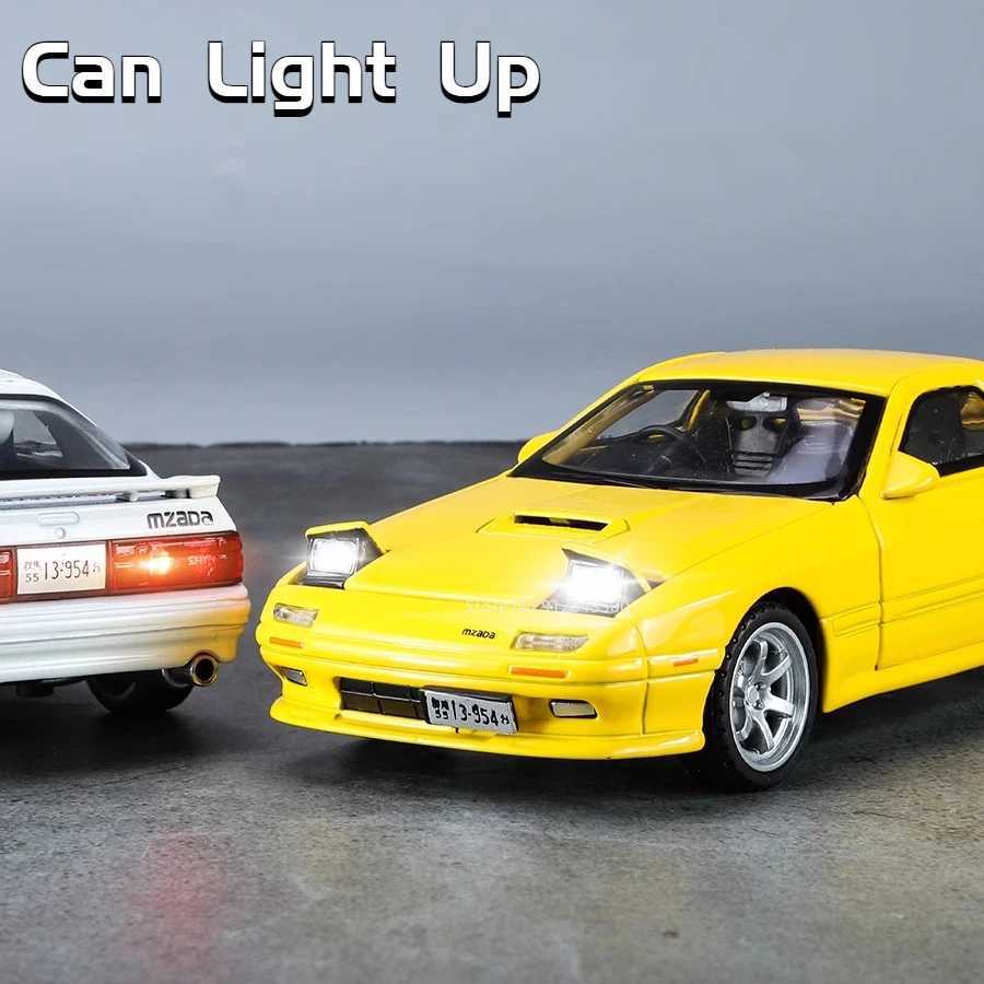 132 Scale RX7 Alloy Diecast Toy Car Models with Sound Light Pull Back Model Car Toys for Kids Birthday Collectible GiftsT251023