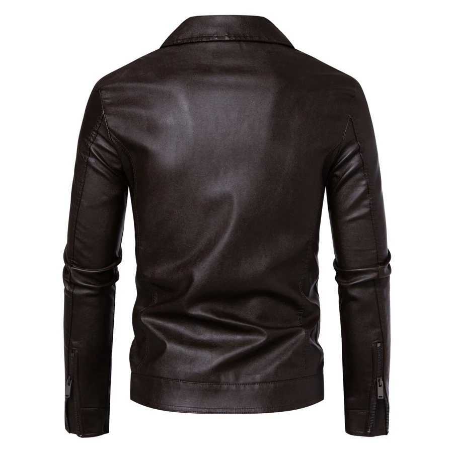 Mens casual PU leather jacket lapel biker jacket fashionable slimfitting mens faux leather shirtstyle jacket W251023