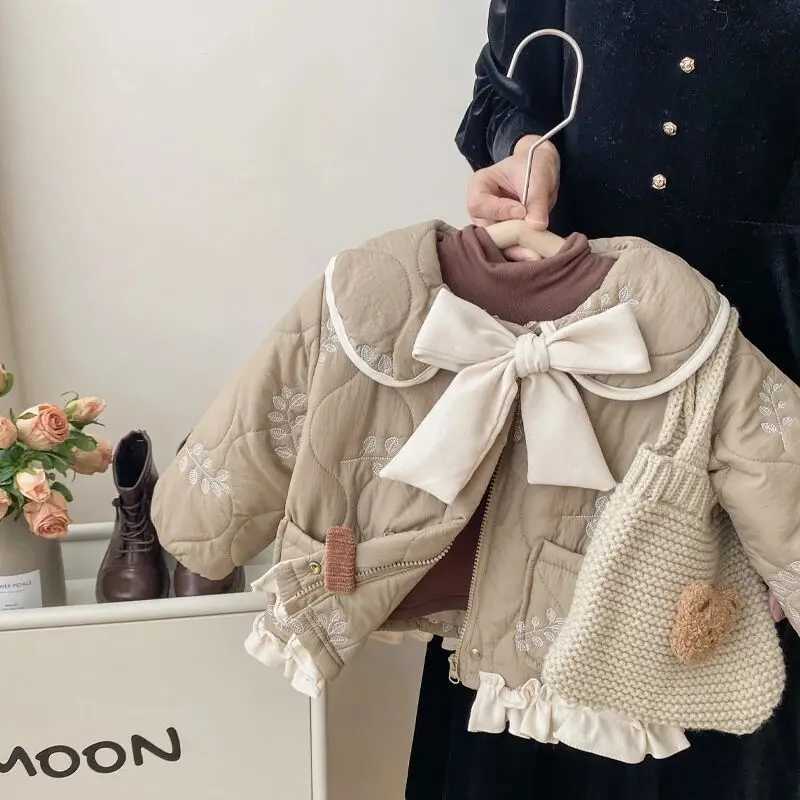 Winter Girls Coat Kids Baby Parkas Cotton Padded Plus Velvet Thickened Warm Childrens Coat Solid Girls Embroidery Jacket Y251023