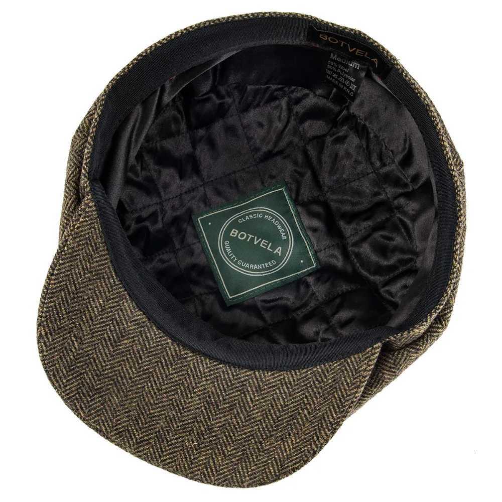 BOTVELA Wool Tweed Newsboy Herringbone Men British Gatsby Retro Hat Driver Flat for Ma Vintage Herringbone BeretW251023