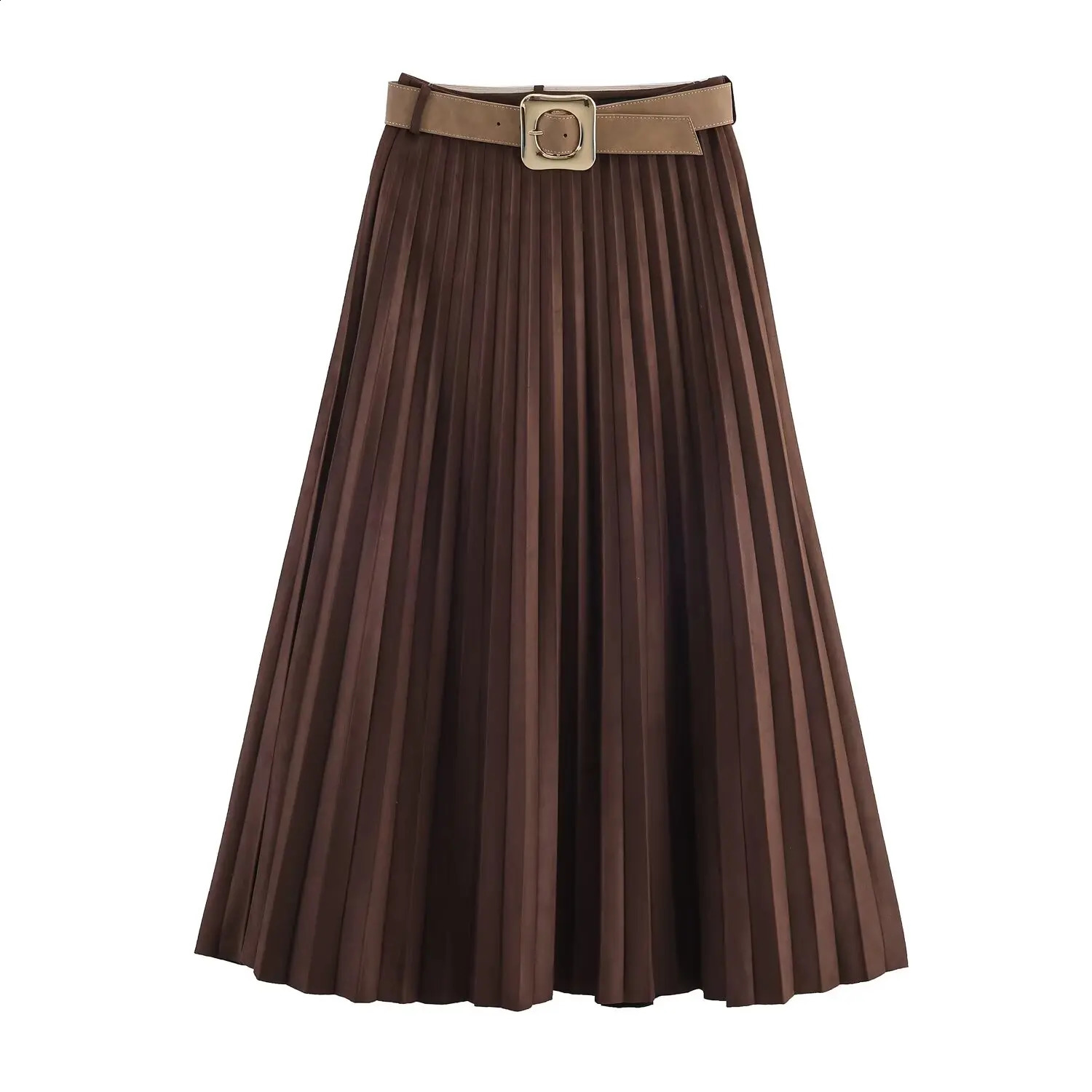 BSAY autumn product womens clothing fashion temperament solid color with belt pleated MIDI skirt long 251022