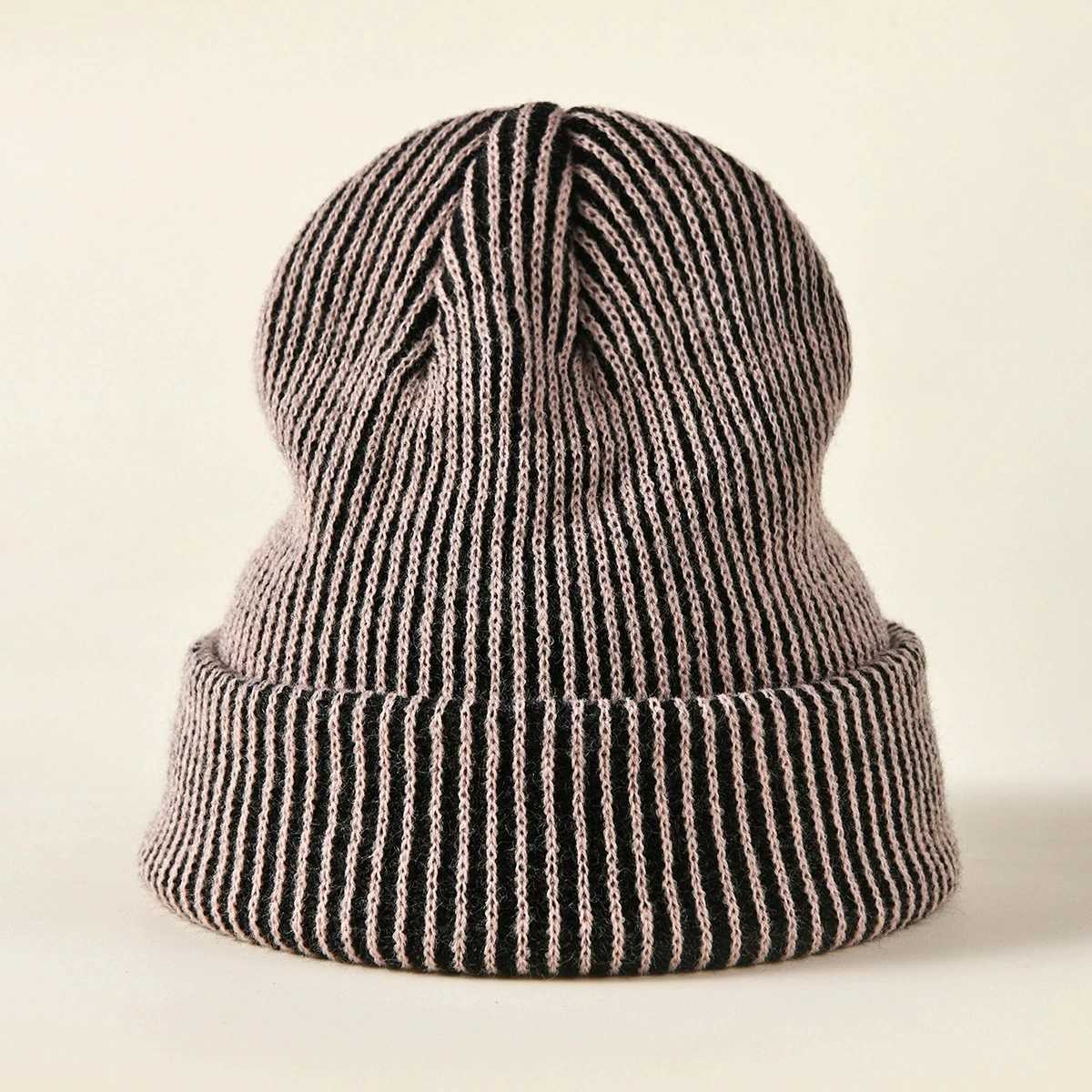 TwoTone Striped Beanie Unisex Knit Winter Hat Stretchable Soft Warm Skull Cap for Men Women Trendy Contrast DesignXJ251023