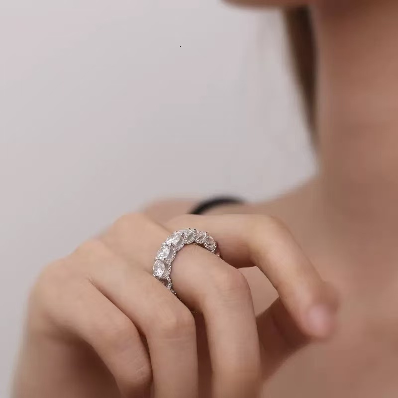 Wholesale Real 10K 14K 18K Solid Gold Moissanite Eternity Engagement Band Ring Iced Out Vvs Lab Grown Diamond Wedding Ring