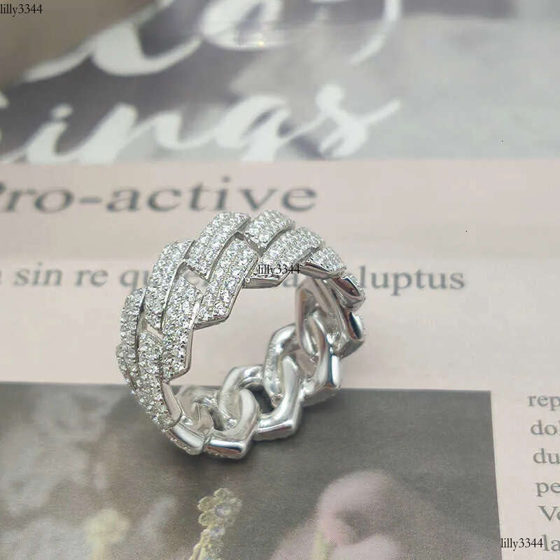 Custom Moissanite Cuban Ring S Sier with 2rows Hip Hop Mens White Gold Plated Vvs Dia Rings