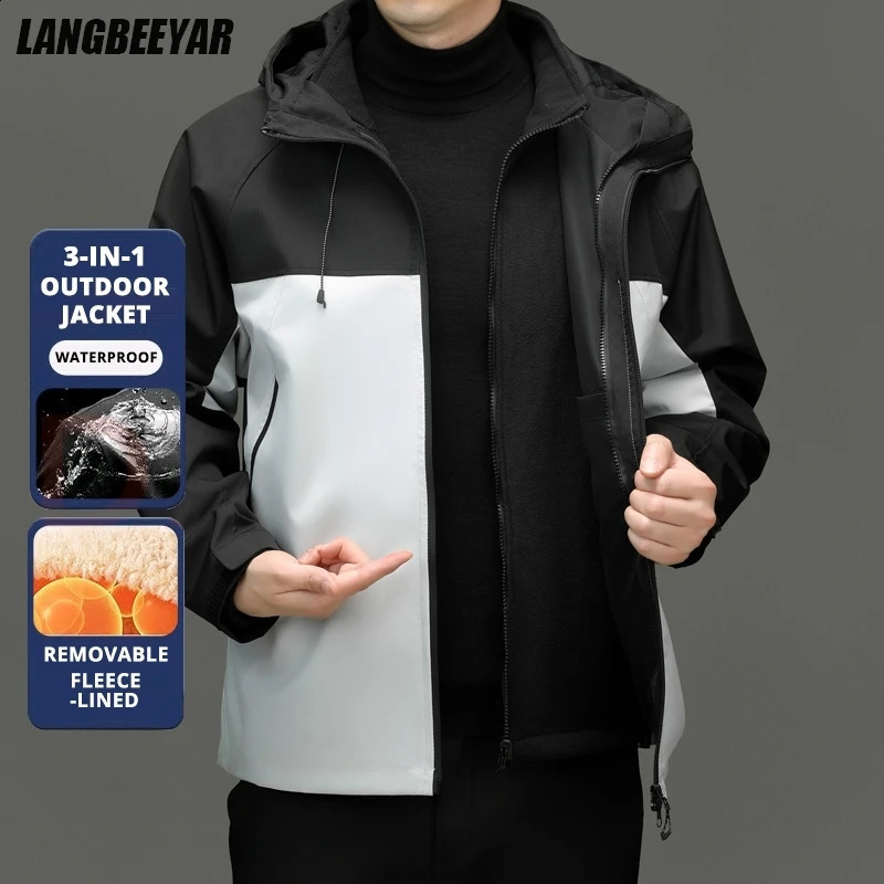 High End Graphene Silver Fur Inner Liner 3in1 Jacket Men Interchange Outdoor Sports Soft Shell Windbreaker Coats 251015