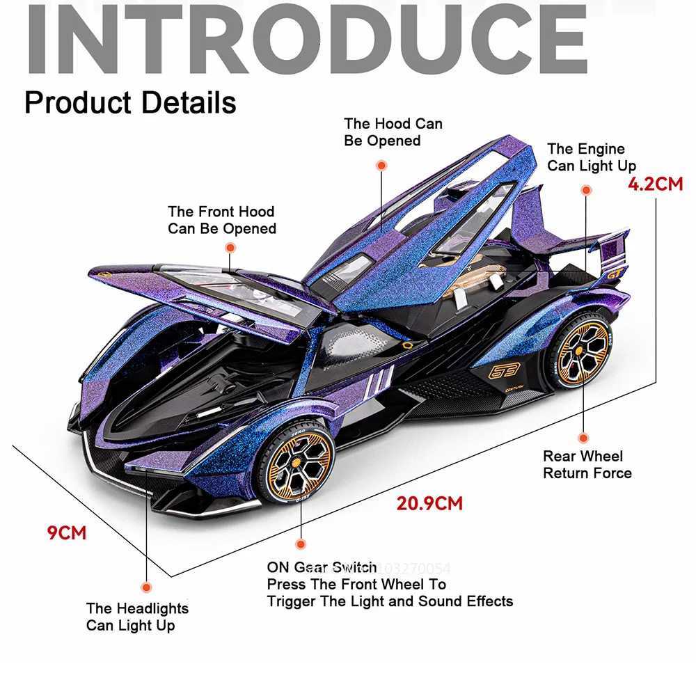 124 Lambor V12 SVJ63 Miniature Model Toys Diecast Alloy Car Sound Light Pull Back Doors Opened Sportscar Christmas Gift for KidT251023