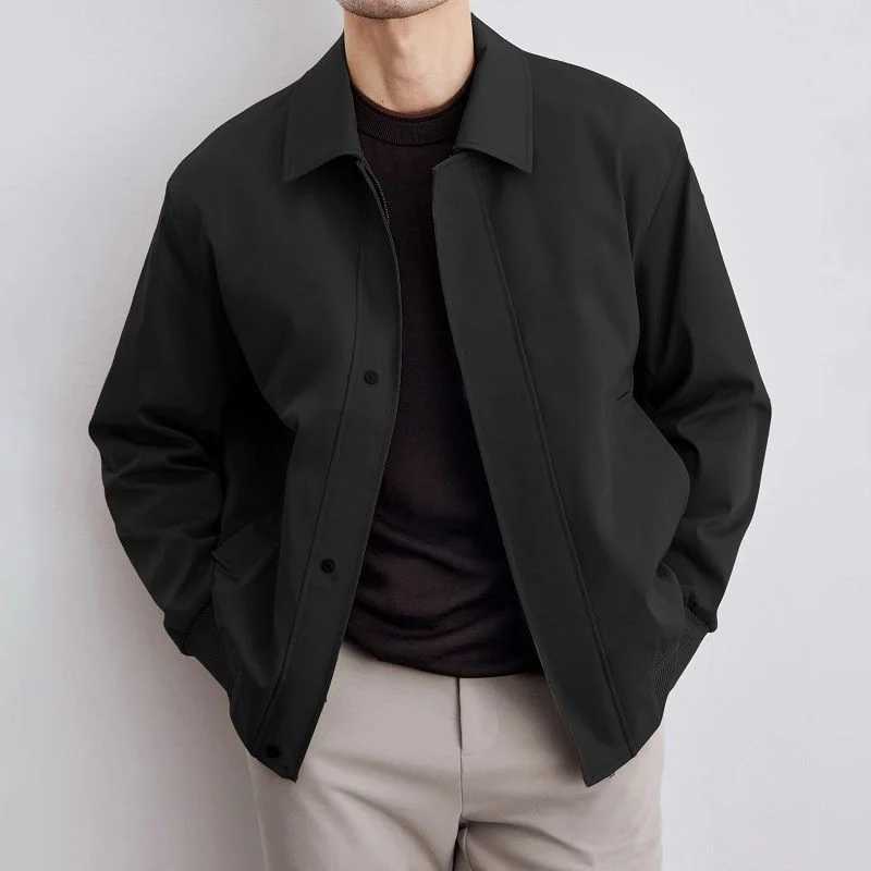 Spring and Autumn New Mens Trendy Lapel Solid Color Allmatch Loose Casual Top Jacket W251023