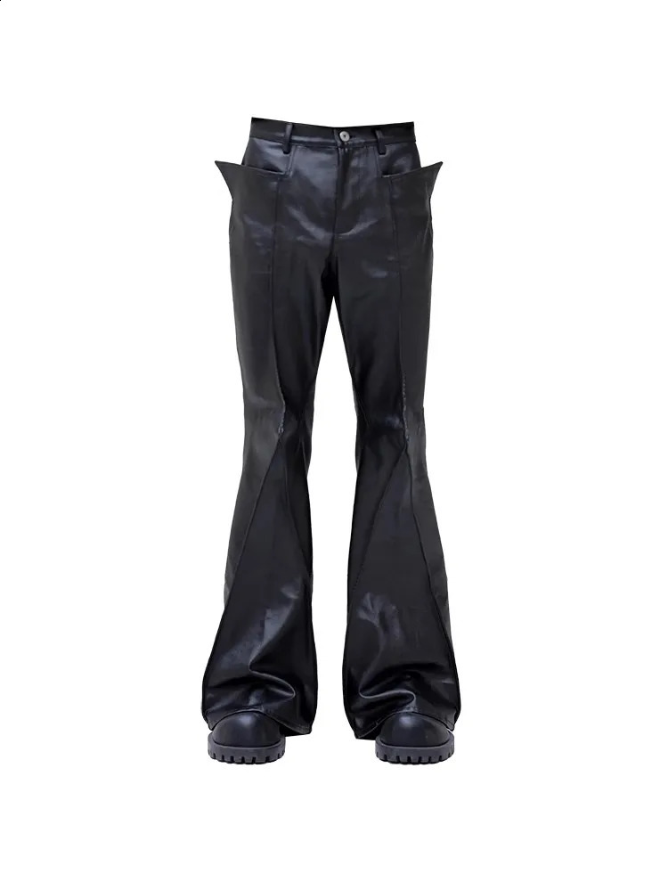 Mauroicardi Autumn Long Black Waterproof Hard Pu Leather Flare Pants Men Cool y ner Clothes Streetwear Runway Fashion 251023