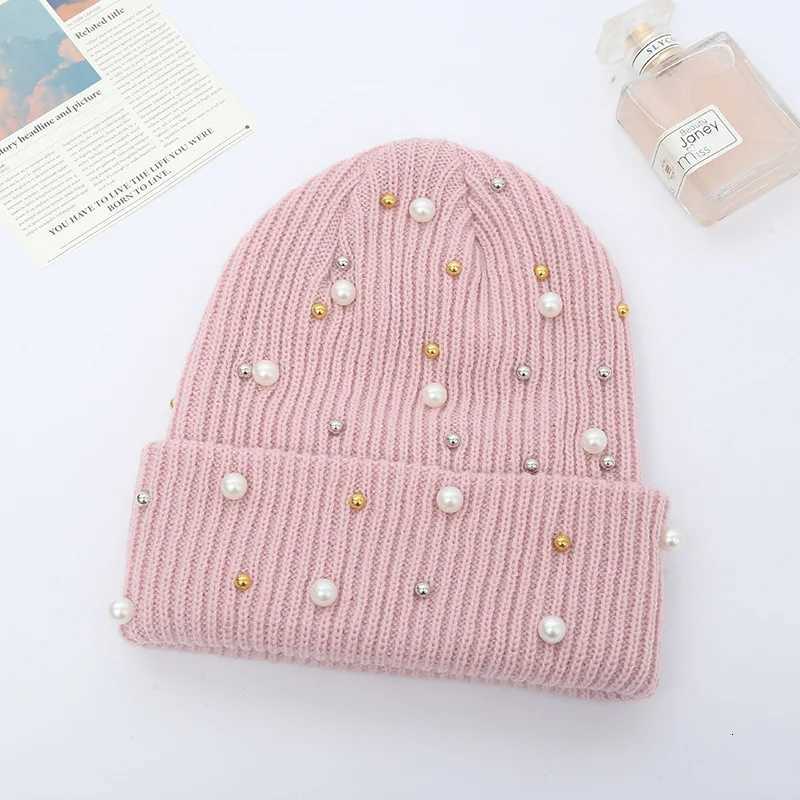Winter Knitted Beanie Wen Fashion Rhinestone Pearls Knitting Hats Ladies Casual Sklies Fa Solid Color Casual BoneW251023