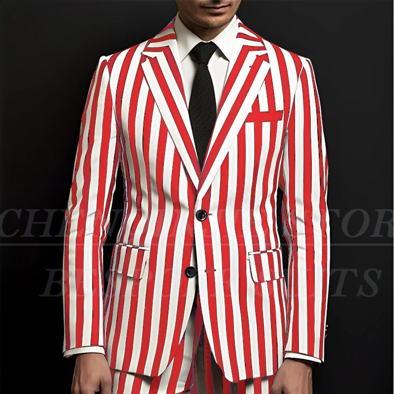 White and Black Stripe Mens Suits Single Breasted Notch Lapel 2 Piece Jacket Pants Formal Outfits Ropa Hombre Slim Fit Tailor 251023