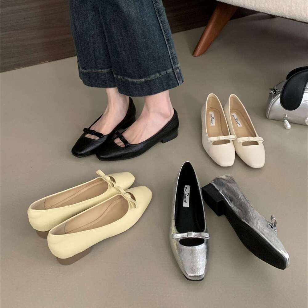 Designer Shoe Gentle Fairy Style Little Red Round Toe Shallow Mouth Bowknot Thin Strap Hollow Flat Pregnant Women Grandma Single Shoes