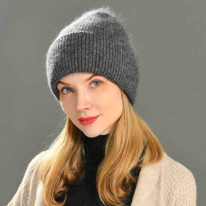 Casual Wens Hat Real Rabbit Fur Beanie Ladies Autumn Winter Cashmere Hats Three Fold Thick Knitted Girls Sklies BeaniesW251023