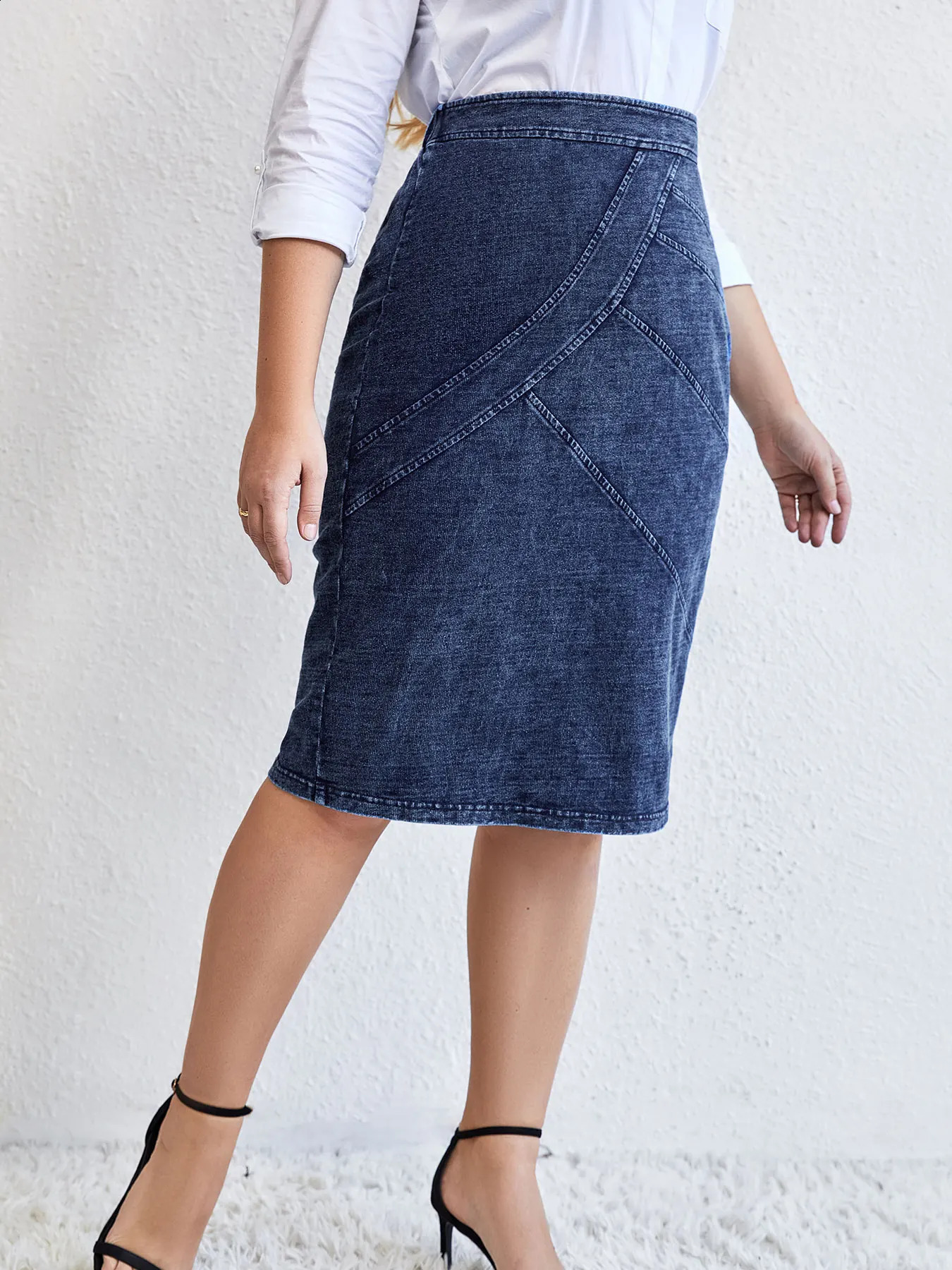 Women Plus Size Knitted Spring And Autumn Denim Fashion Skirt 251022