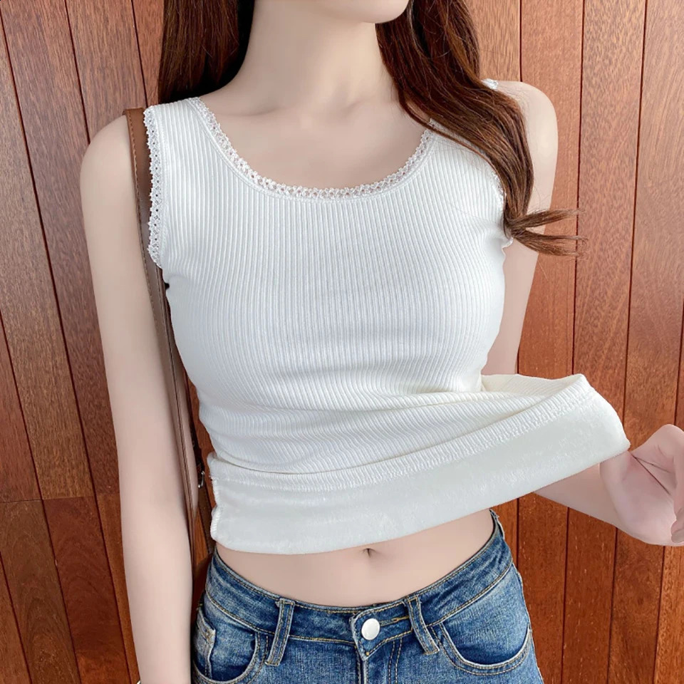 Plus Size Winter Velvet Camisole Women Slim Thermal Underwear Fleece Lined Camis Keep Warm Lace Trim Tank Top Vest 251023