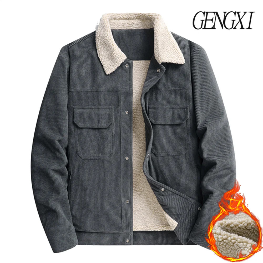L8XL Plus Size Winter Mens Corduroy Warm Coat Casual Fashion FleeceLined Thickened TurnDown Collar Workwear Jacket Trendy 251023
