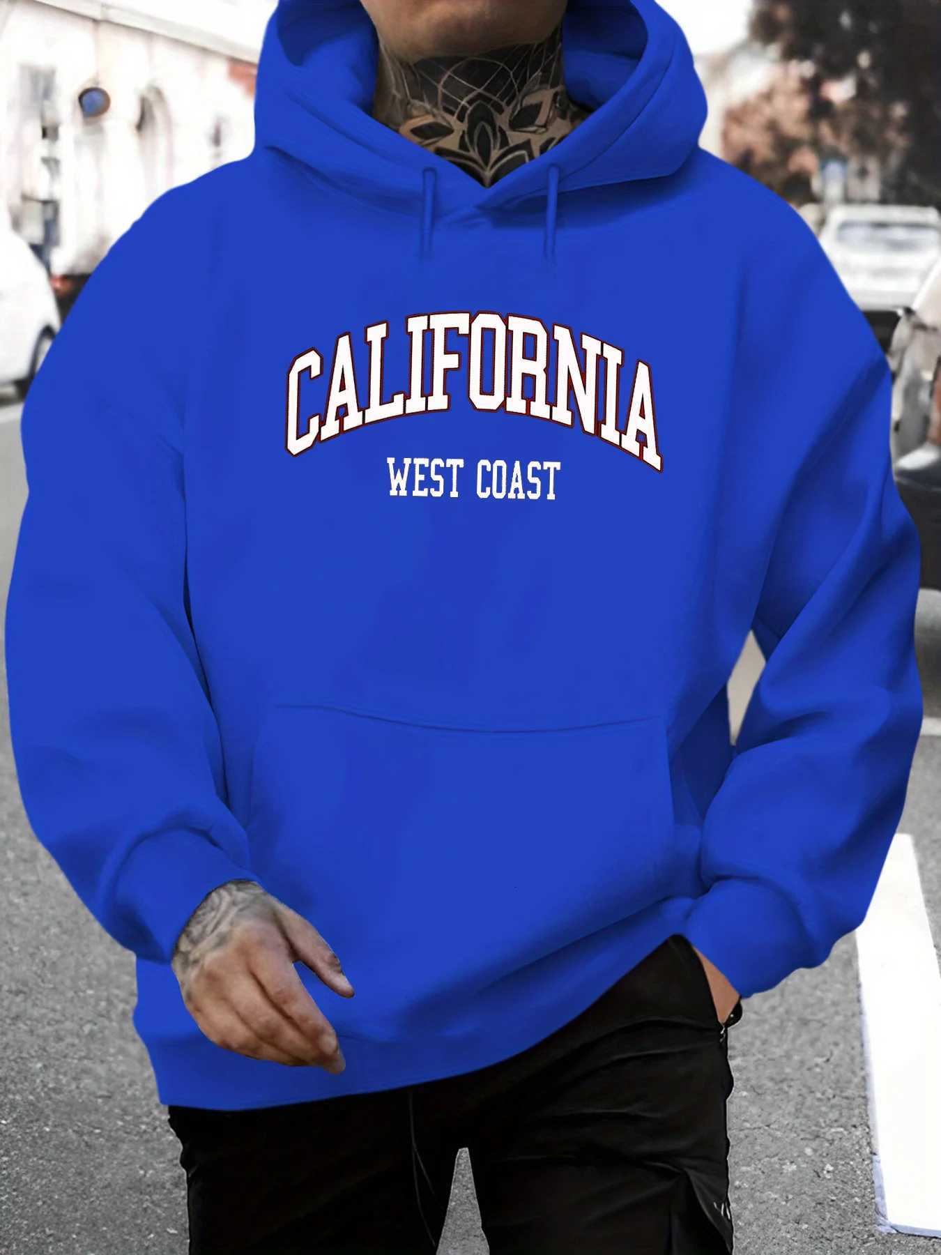 Mens AutumnWinter Casual Fashion Loose Hoodie California West Coast Letter Printed Long Sleeve Warm HoodieT251023