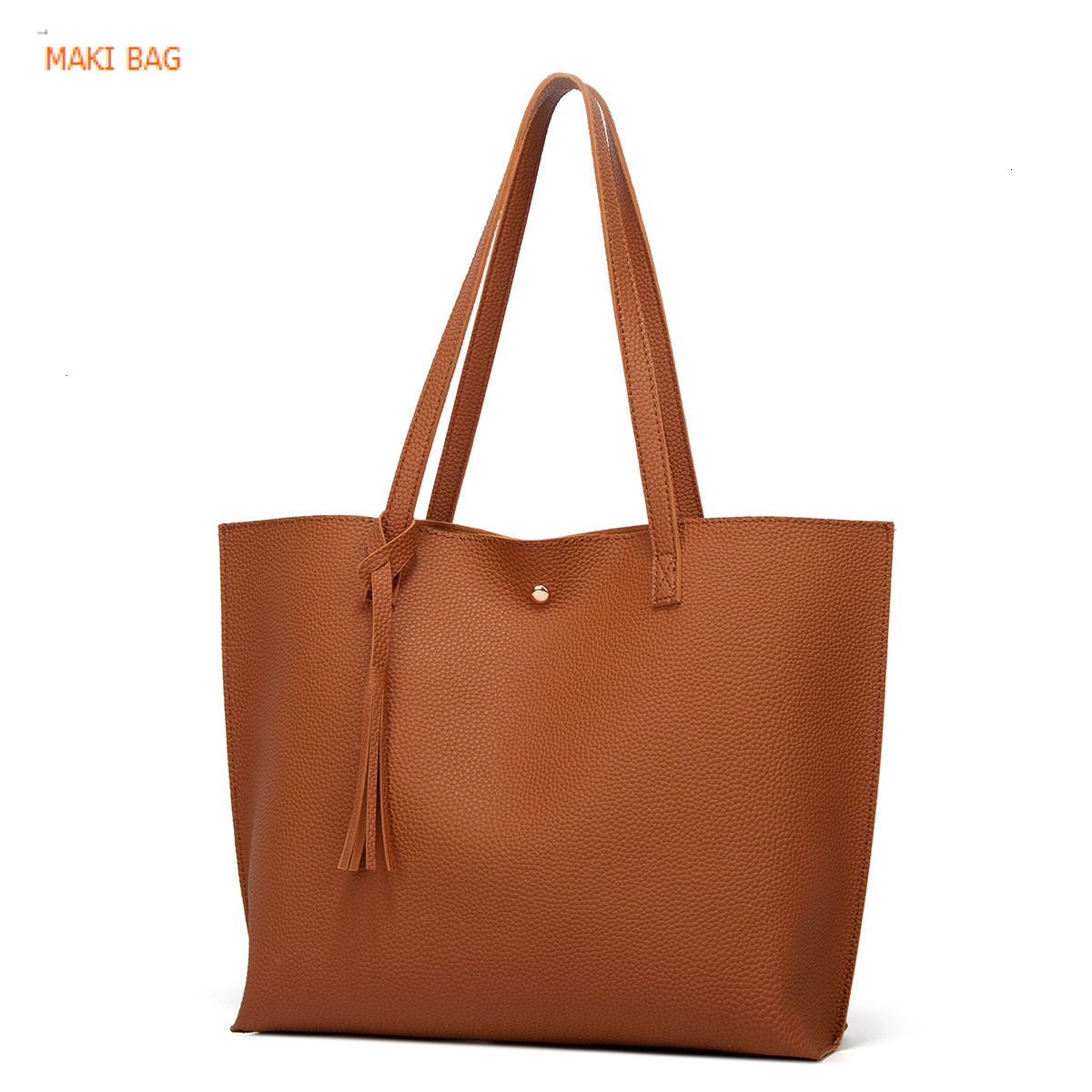 European and American solid color tassel mother and daughter bag shopping bag PU lychee texture magnetic buckle shoulder bag designer bag handbag cros