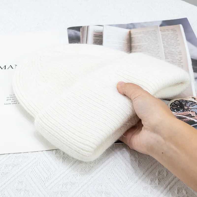 Fashion Warm Cashmere Wool Sklies Angola Rabbit Fur Winter Knitted Beanies Wen Fa Three Fold Ski Outdoor HatsW251023