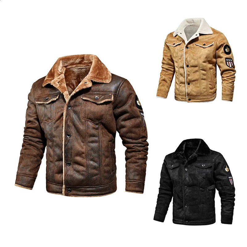 High Quality Leather Jackets Casual Man Winter Fleece Motorcycle Faux Jacket Male Antiwind Lapel Zipper Men 251023