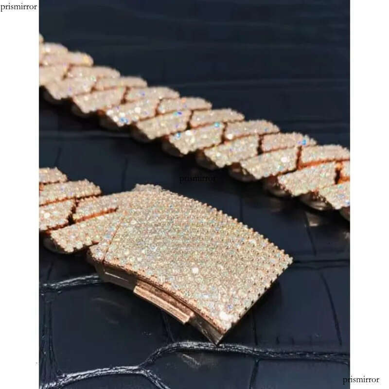 20mm Moissanite Dia Cuban Link Chain VVS1 Quality Sterling Sier Rose Gold Plated Mens Necklace