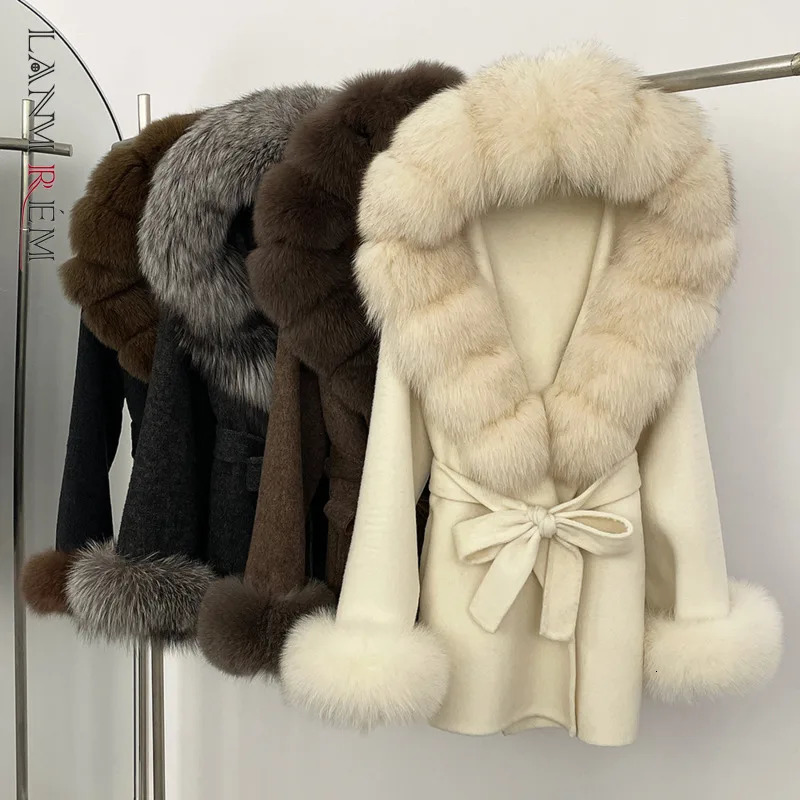 LANMREM HighEnd Winter Oversized Fox Fur Collar Cuff Womens Doublefaced Woolen Coathigh Quality Overcoat 2DB5231 251020