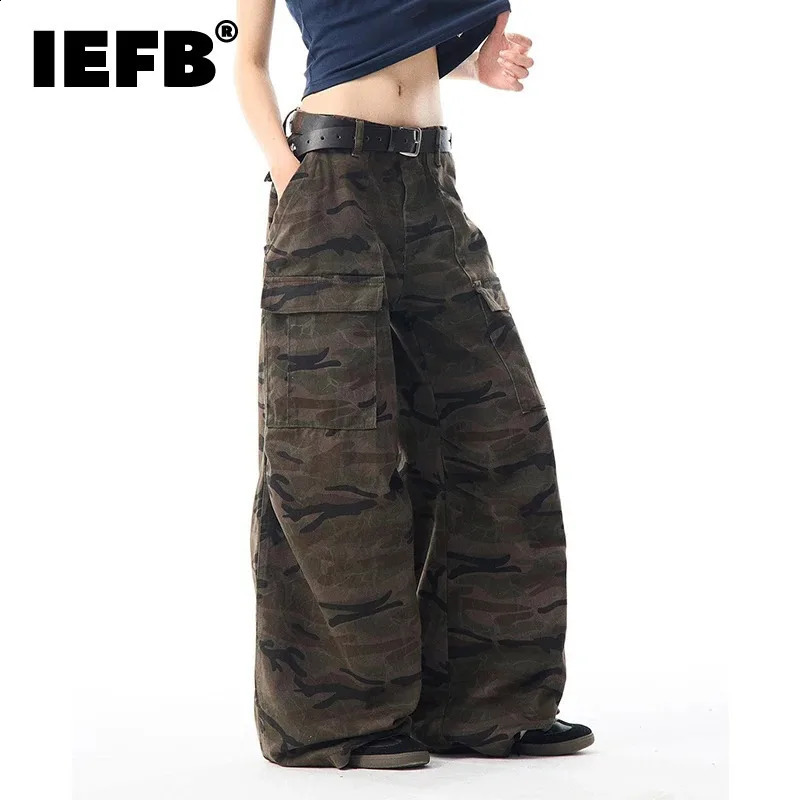 IEFB Camouflage Cargo Jeans High Street Mens Baggy Denim Pants Loose American Multi Pockets Versatile Wide Leg Trousers 9X1187 251018