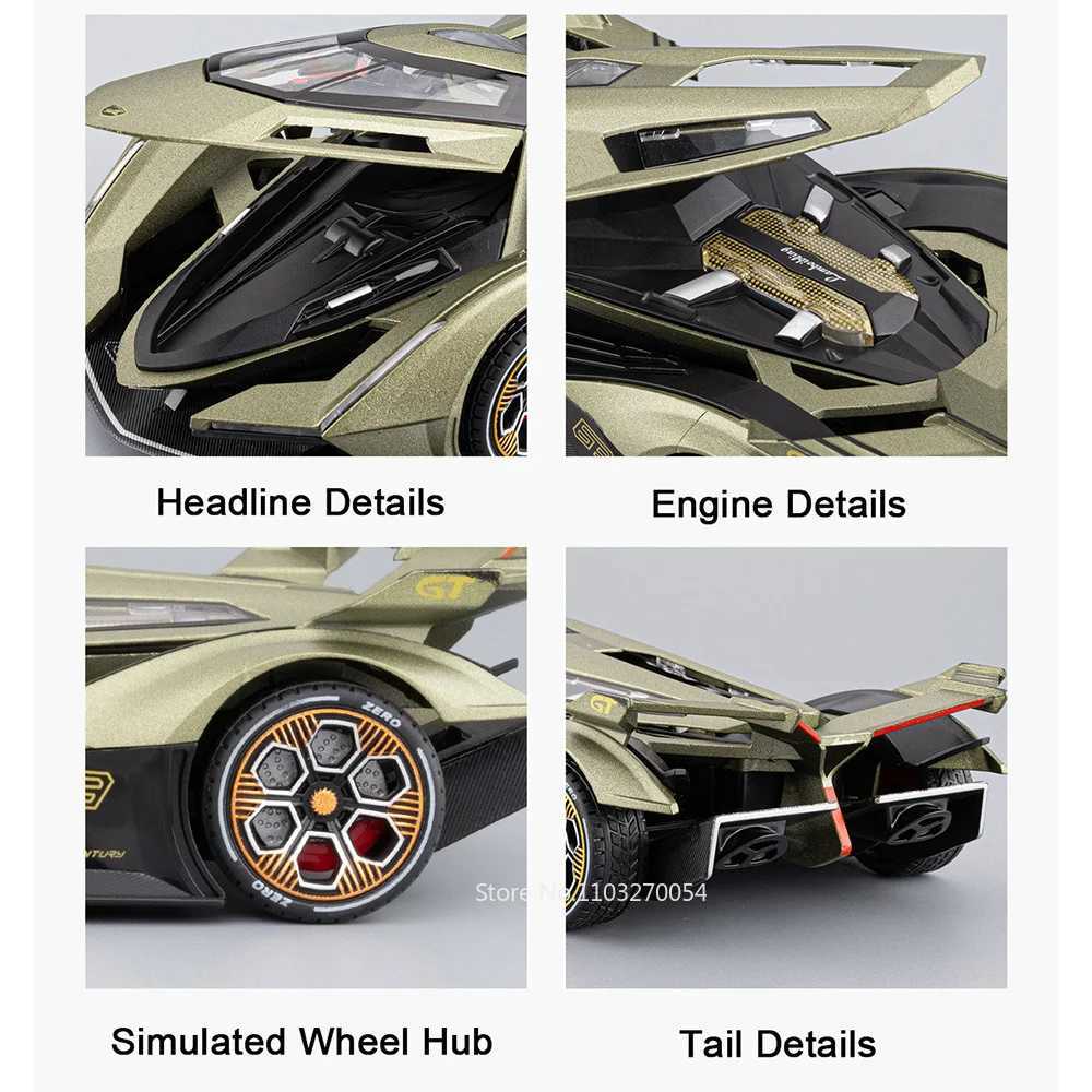 124 Lambor V12 SVJ63 Miniature Model Toys Diecast Alloy Car Sound Light Pull Back Doors Opened Sportscar Christmas Gift for KidT251023