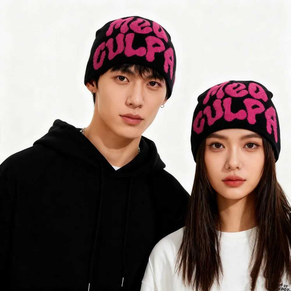 Mea Culpa Beanie Knitted Hat Y2K Mens and Womens Couples Fashion Trend Street Outdoor Cycling Coldproof Warm Skullies HatXJ251023