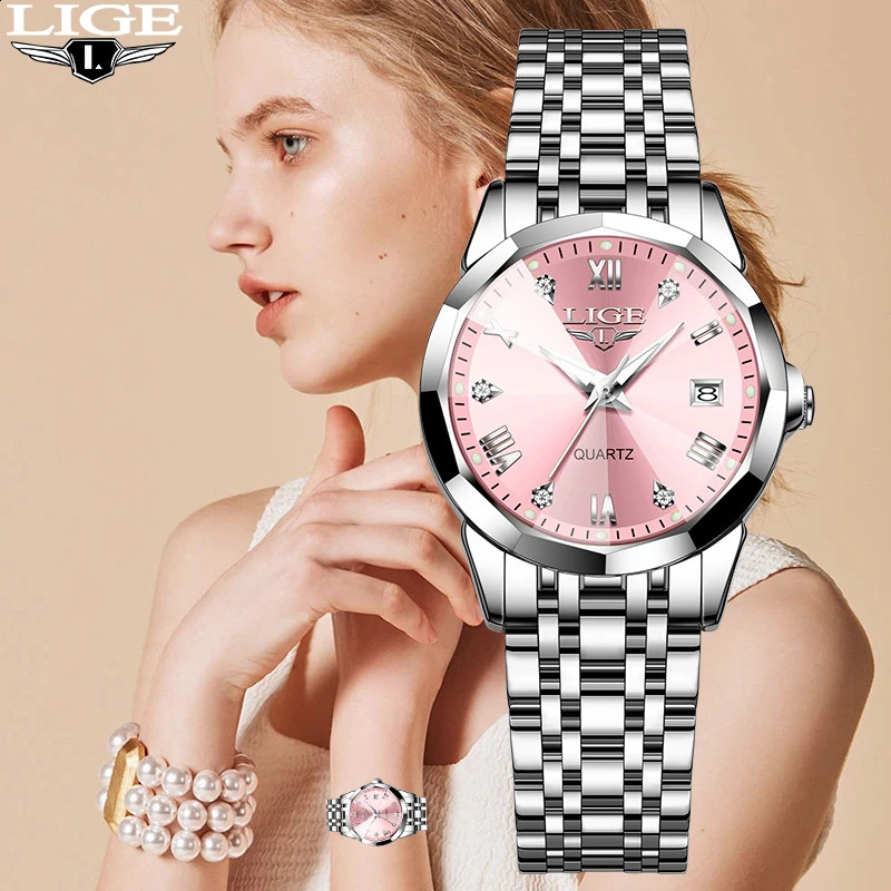LIGE Elegant Ultrathin Nordic Simple Style Quartz Movement Womens Wristwatch Fashion Stainless Steel Bracelet Belt Woman Watch 251021